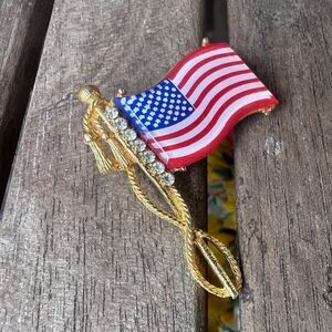 Vintage 1950’s Lucite & Rhinestone American Flag Brooch